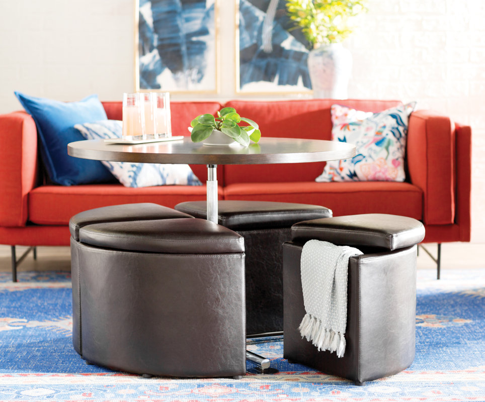 Red Barrel Studio Dempsey Gas Lift Coffee Table with Ottomans & Reviews